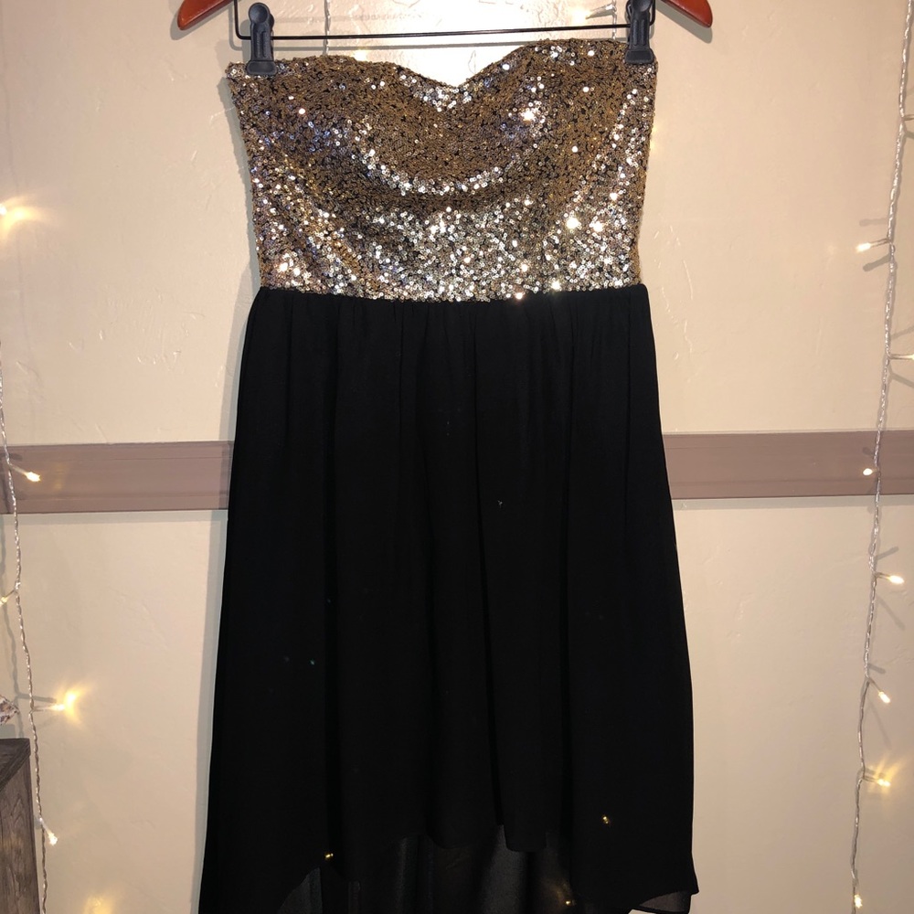 gold and black dress